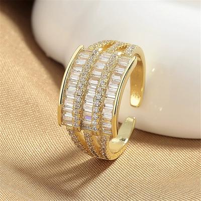 Luxury Female White Zircon Stone Gold Color Wedding Rings Promise Open Adjustable Engagement For Women