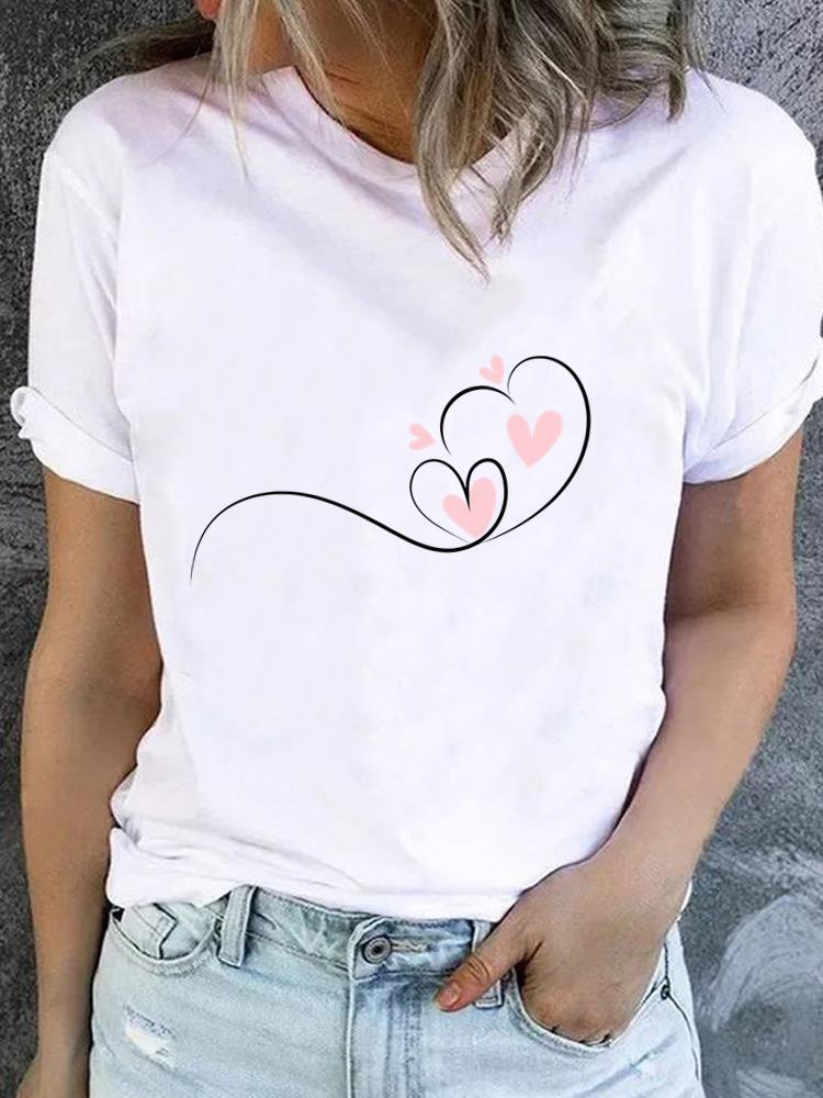 (Asian Size) trend love style Clothing Lady o-neck Short Sleeve T-shirts Printed Female Top Casual T Shirt Fashion Women Graphic Tee