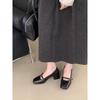 2025 new Retro Women's Pumps Soft Leather Square Head Belt Buckle Shallow Thick High Heeled Mary Jane Shoe Brown/Black