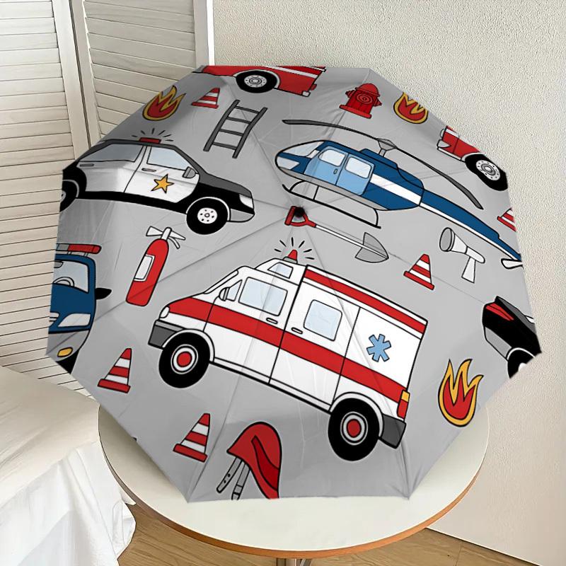 1pc Emergency Vehicles Pattern Automatic Open/Close Umbrella, Formal Events - Ideal Gift for Family or Friends, Outdoor Accessory yy251211168