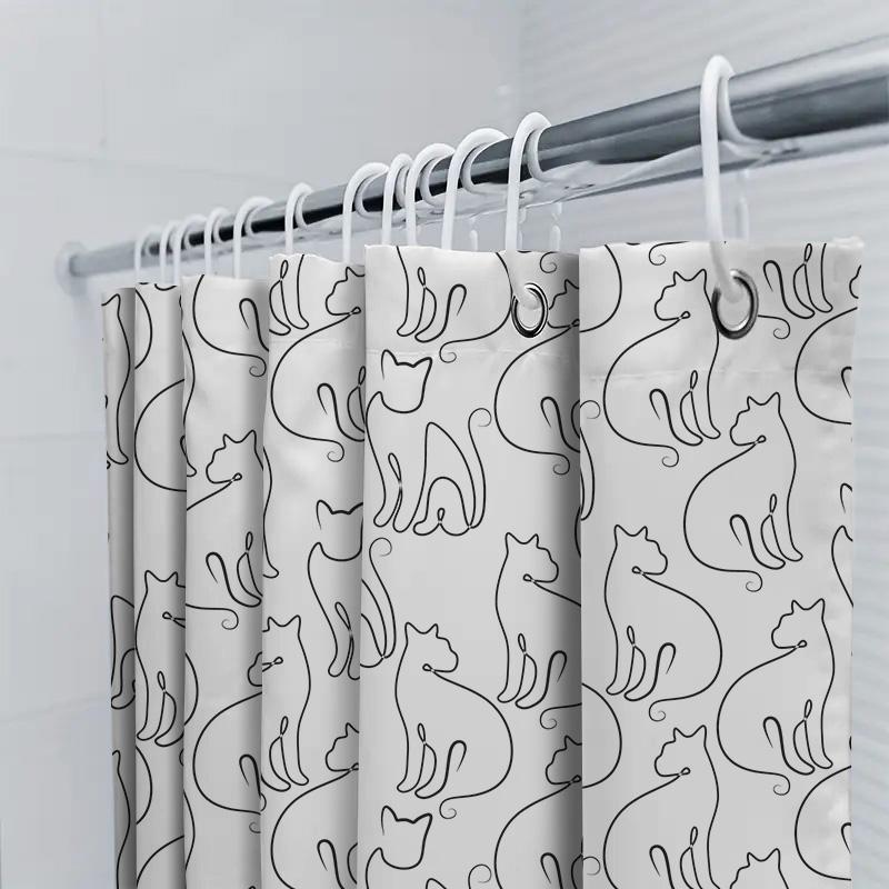 Modern Bath Shower Curtain White Cat Design For Bathroom Decorations – Made From High-Quality Materials: Polyester Fabric With W