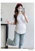 Maternity V-Neck Short Sleeve Pleated T-Shirt - Loose Fit, Belly-Covering, Solid Color, Summer Style