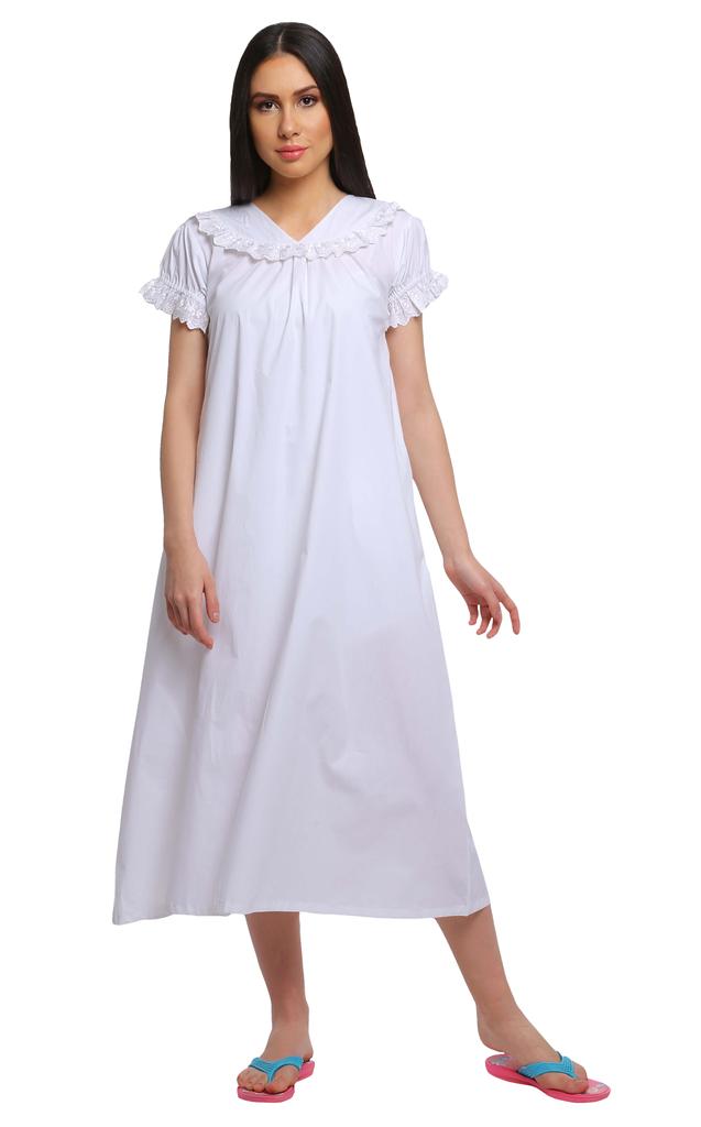 Moomaya Solide Damen-Nachtwäsche aus Baumwolle mit kurzen Ärmeln