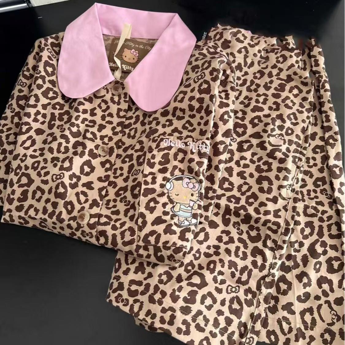 

High-end leopard print pajamas for women can be worn outside in summer. Korean version of color-inserted short-sleeved shorts set casual loungewear S