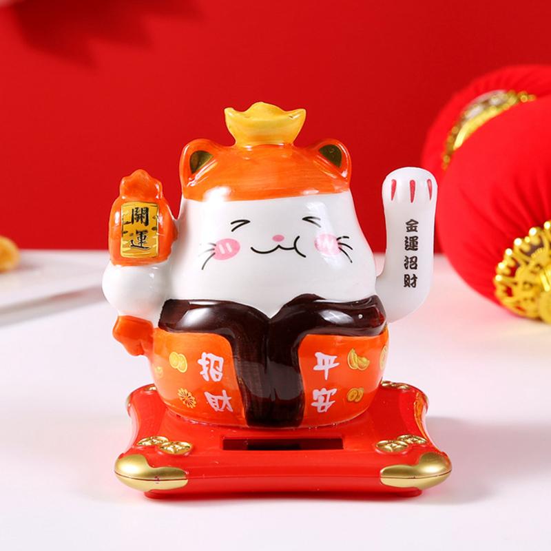 

4,5-дюймовый керамический манящий кот на солнечной батарее, машущий рукой, подарочная коробка Maneki Neko, украшение для дома, принадлежности для автомобиля