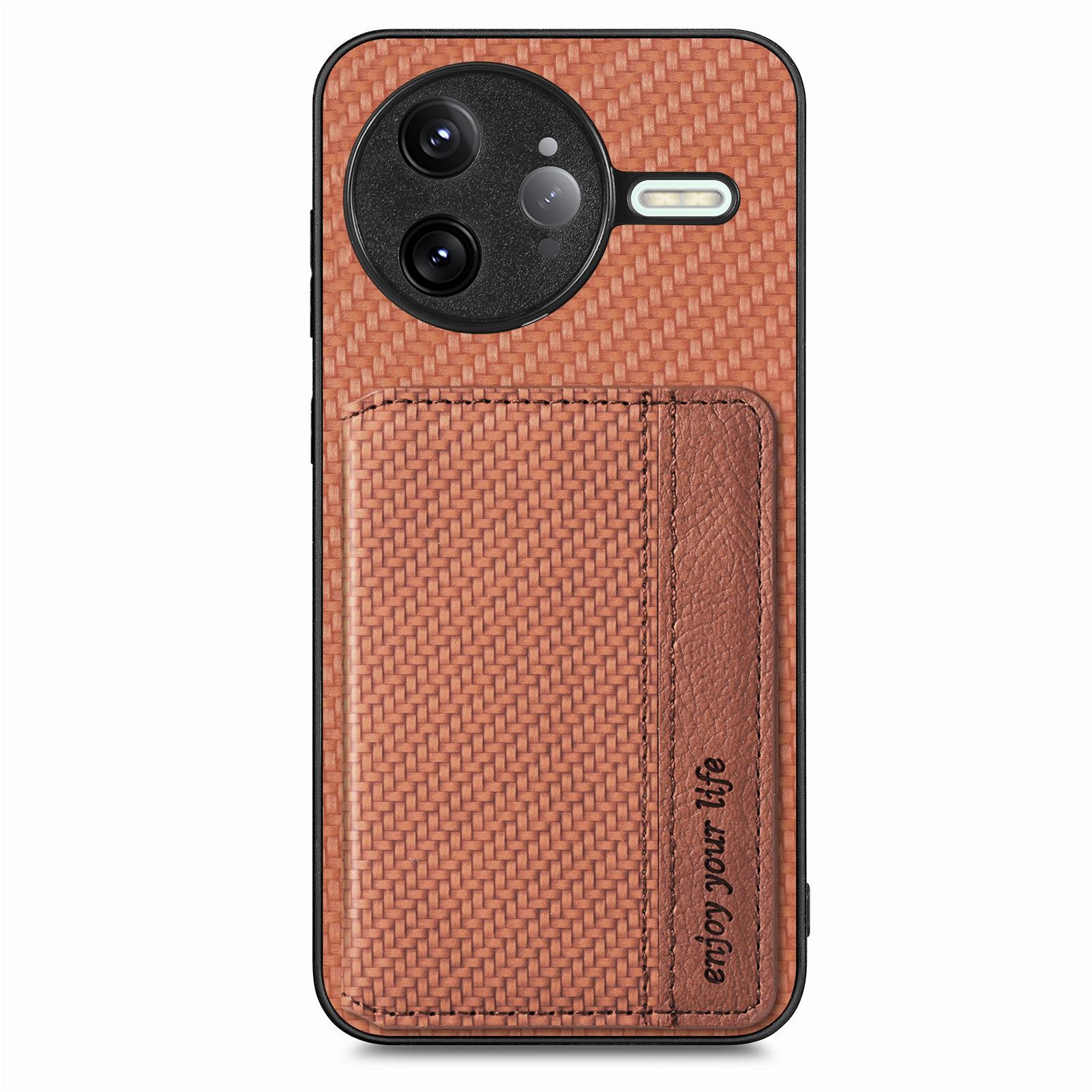 

For Xiaomi Poco F7 Ultra 5G/Xiaomi Redmi K80 Pro 5G Case RFID Blocking Carbon Fiber Leather Phone Back Cover with Card Holder Brown