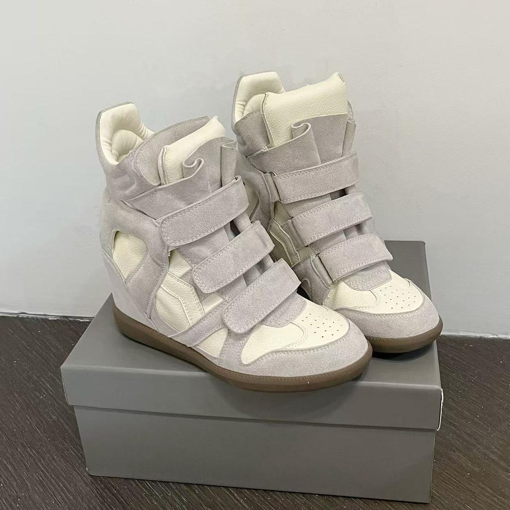 Dámské boty na suchý zip s neviditelnou vnitřní zvýšenou podrážkou, 8 cm, šikmý podpatek, barevně sladěné sportovní a volnočasové boty, vysoké boty