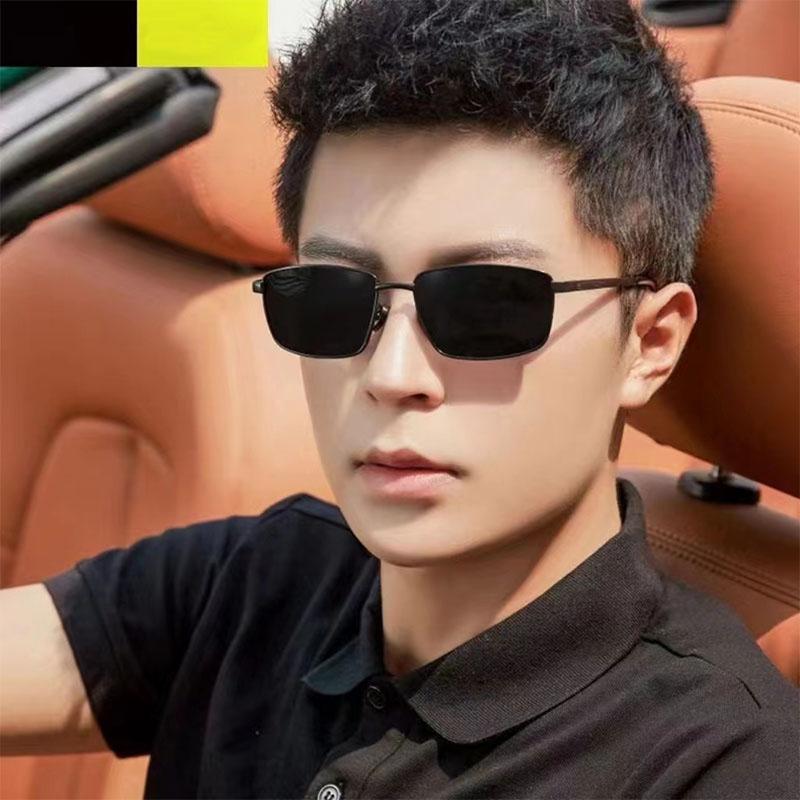 Men's Photochromism Sunglasses Men Metal Material Frame Rectangular Sun Glasses Night Fishing Driving Eye Wear UV400 Protection Gafas De Sol