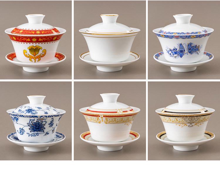 Chinese Style Ceramic Tea Set: White Porcelain Cup with Blue and White Ruyi Covered Bowl for Living Room