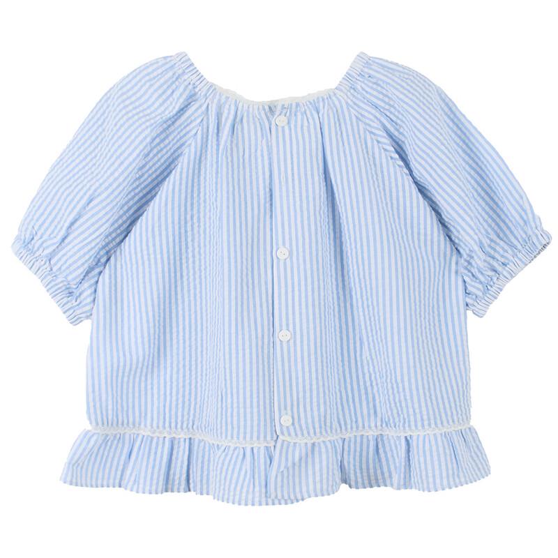 Girls' Plaid Ruffle Hem Puff Sleeve Shirt