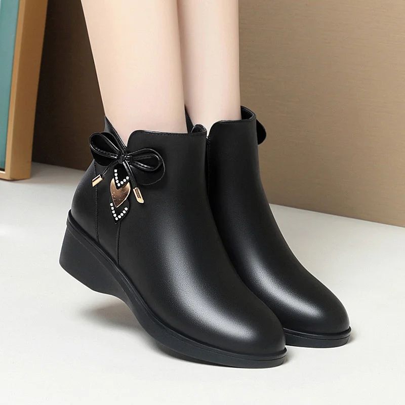 Women's Boots Winter Cotton Shoes Bow-knot Ankle Boots for Women Zipper Fashion Boots Platform Mother Boots