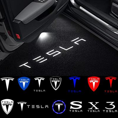 2PCS LED Car Welcome Door Lights Badge Accessories For SpaceX Model 3 Highland 2023 Model X Model Y Model S Model Y-Eur