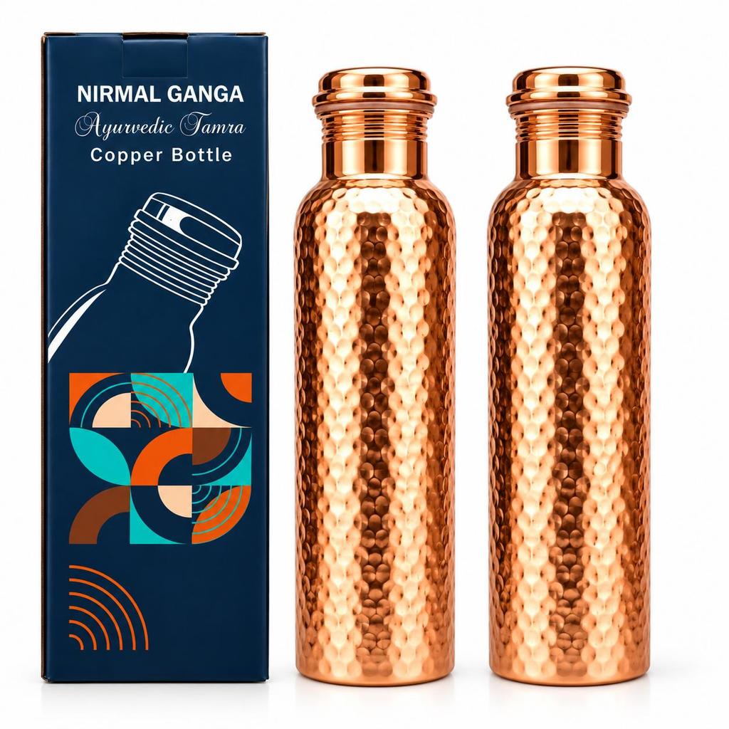 Nirmal Ganga Hagyományos Kalapált Réz Palack 1L (2 db-os csomag)