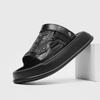 Fashion Stylish Mens Casual Leather Slippers Slip on Flats S  Fashion Beach Sandals Open-toe Outdoor Half Drag Leisure Walk Male Slides