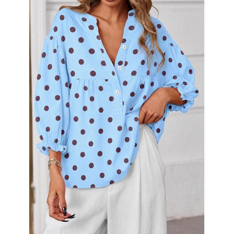 Blusa de Mujer con Lunares Mangas Abullonadas Corte Holgado