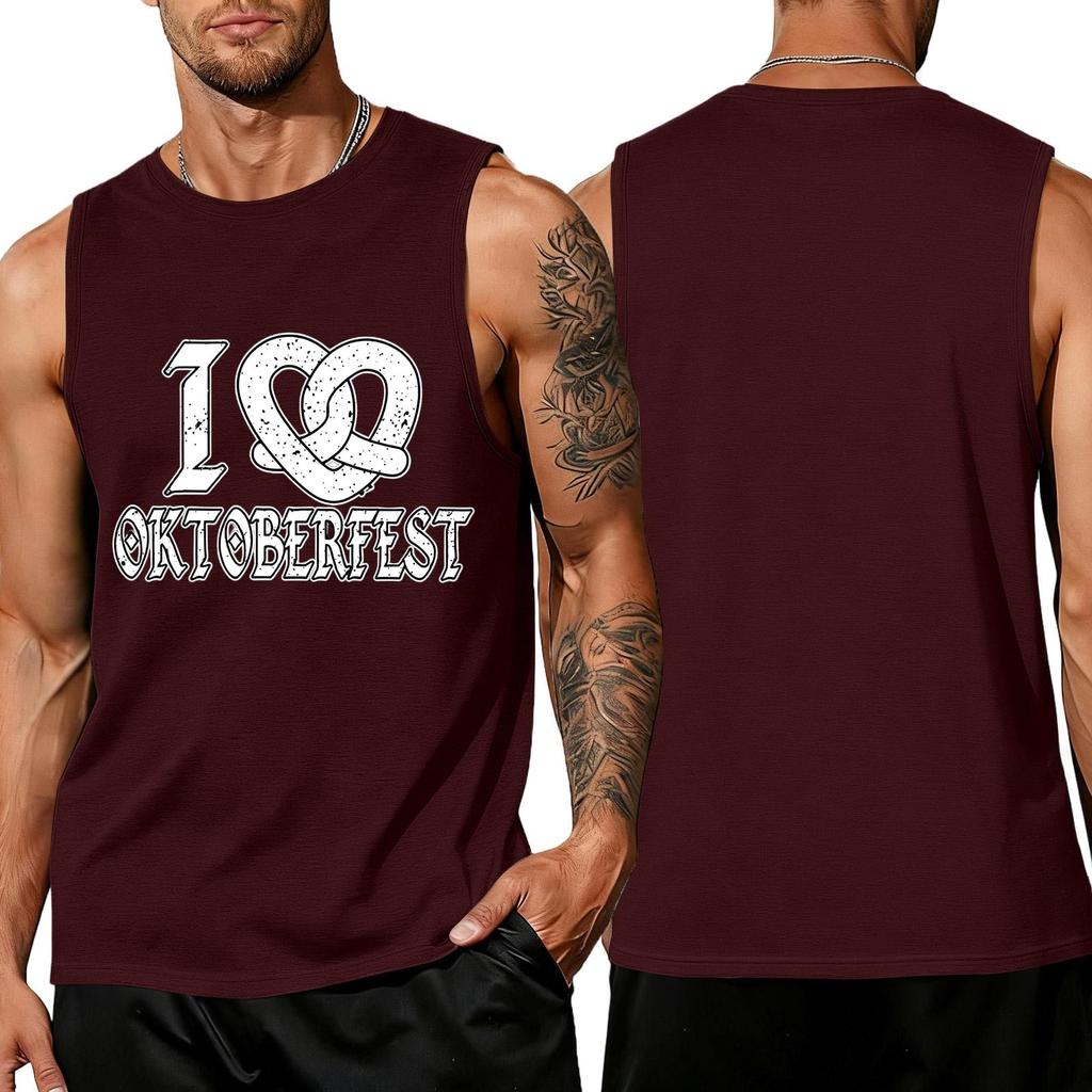 Men's Oktoberfest Graphic Tank Top, Relaxed Fit Sleeveless T-Shirt for Summer Festivals and Casual Wear