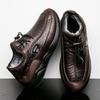 Autumn Winter MEN'S black PU leather plush warm outdoor waterproof cotton shoes chunky male walking hiking trekking sneaker