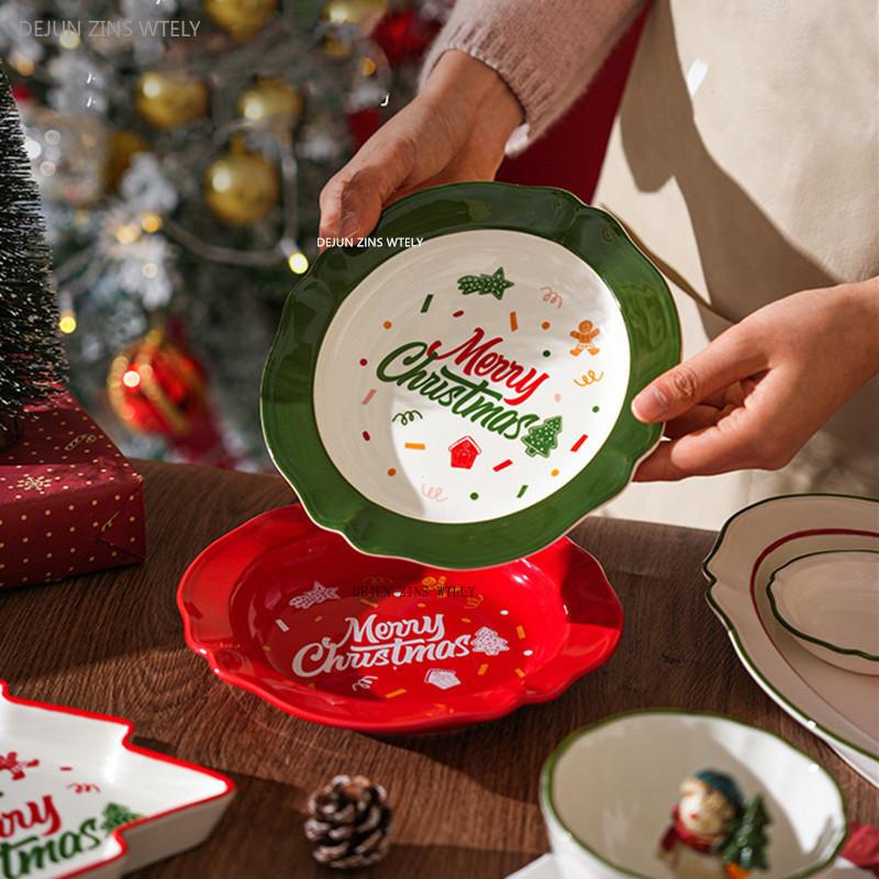 Exquisite Ceramic Plates Custom Christmas Tableware Home Dessert Steak Plates Noodle Bowls Kitchen Ceramic Fruit Salad Bowls