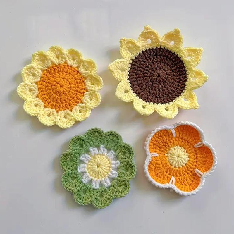 Crochet Coaster Handmade Knitted Flower Placemat Tea Cup Pad Crochet Flower Coaster Heat Insulation Mug Mat Home Decor
