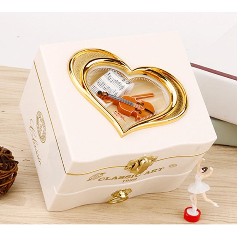 Sound Music Box With Elegant Rotating Jewelry Designs ABS Metal Wind Up Music Box for Relaxation & Decorative Use