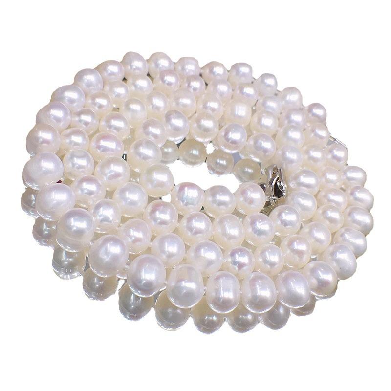 Koreanischer Stil Süßwasserperlen Pulloverkette für Damen - Elegantes und Trendiges Nischen-Design (9-10mm Perlen)