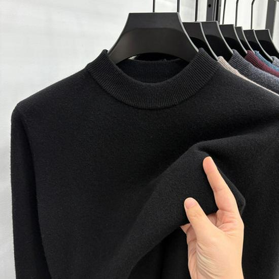 Men's 100% Wool High-Collar Knit Sweater – Thick, Warm, Solid Color, Perfect for Autumn and Winter