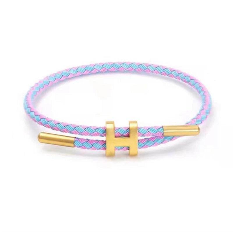Braided Rope Bracelet Adjustable for Women with Stainless Steel Charms Arm Stacking Jewelry