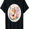 Cute Fox Cherry Blossom  Flower Butterfly T-Shirt