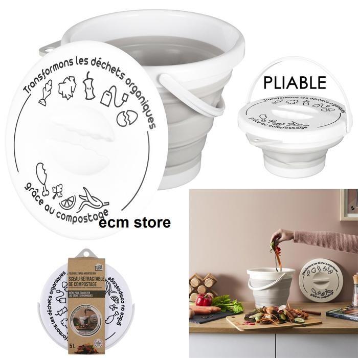 Foldable Compost Bucket - BRAND - 5L - Handle - Lid - Retractable