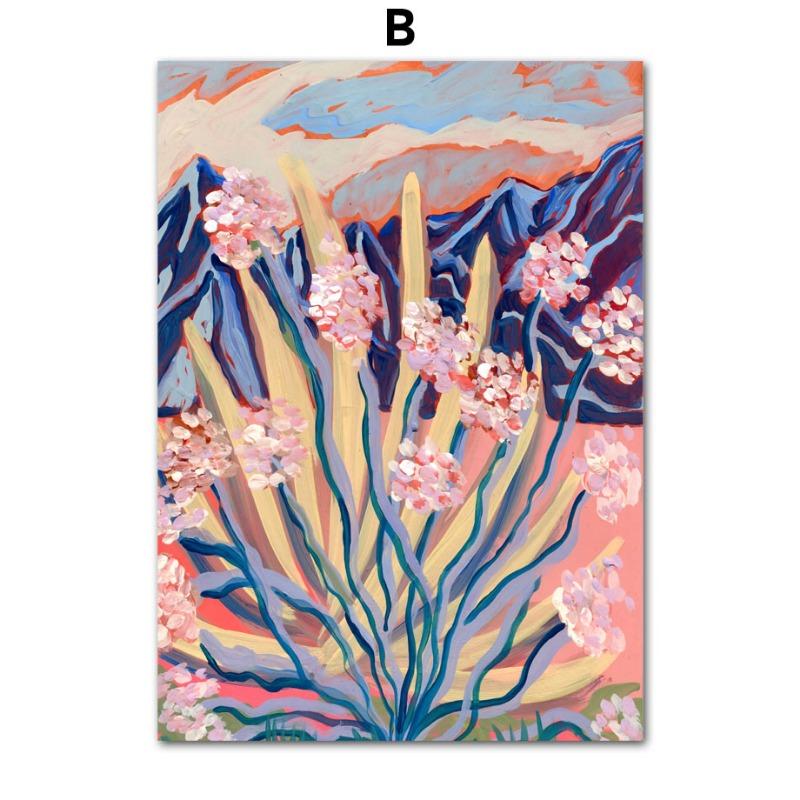Retro Mountain Flowers Abstract Gallery Colorful Posters And Prints Wall Art Canvas Oil Painting Pictures For Living Room Decor