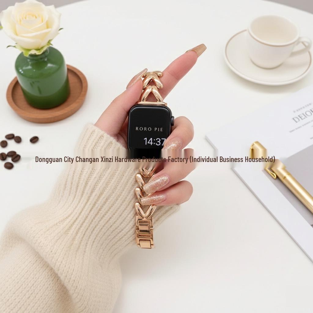 

Apple iWatch 10-го покоління Тонкий Металевий Ремінець V-Ланцюжок для Жінок 22mm рожевий колір золота