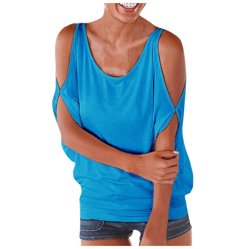 Women's Fashion Solid Color Strapless  Sleeve Loose Hundred Casual T-shirt