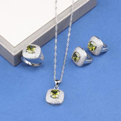 Unique Square   Fine Jewelry For Women Gift Wedding Elegant Necklace And Clip Earrings Ring Zircon 4-Piece Sets
