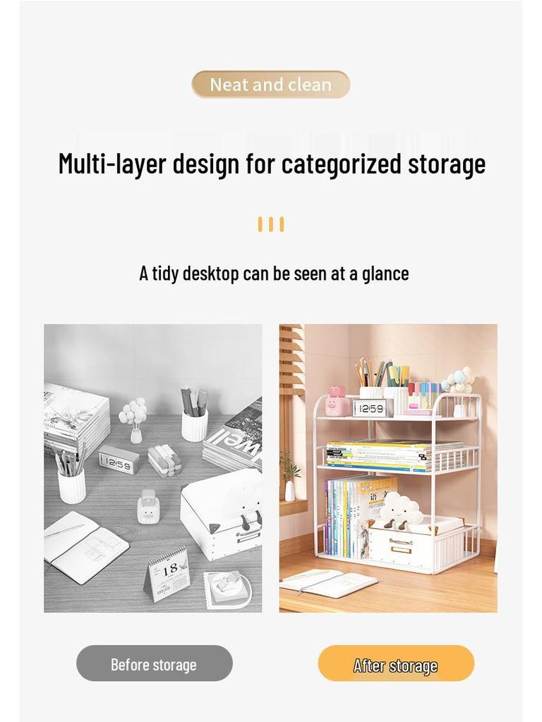 Multilayer Desktop Bookshelf Organizer for Office, Study, Dorm, and Dining Table.