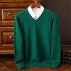 Suéter de Punto para Hombre con Cuello en V - Casual, de Negocios, Corte Holgado, Color Sólido, Manga Larga