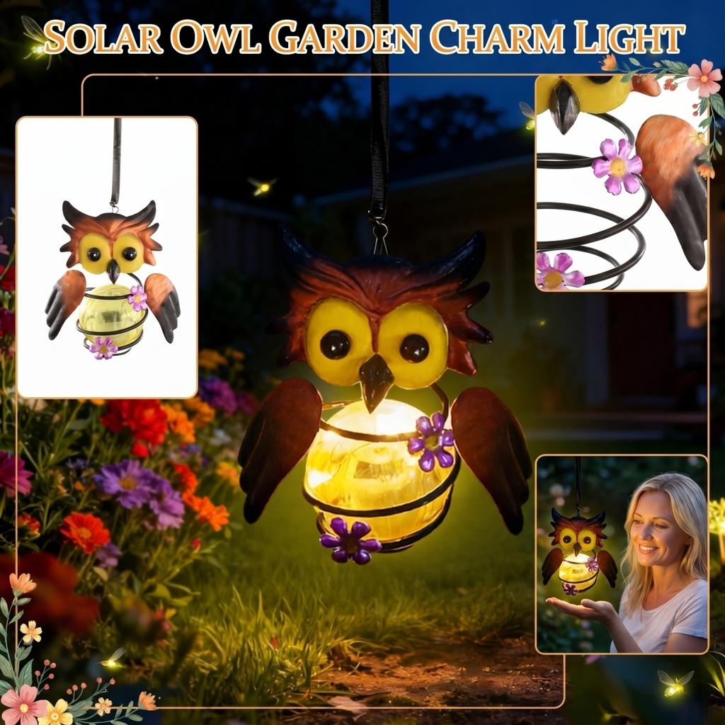 Solar Powered Owl Hanging Lantern Iron Art LED Outdoor Garden Decoration Patio Yard Hanging Light for Porch Pathway