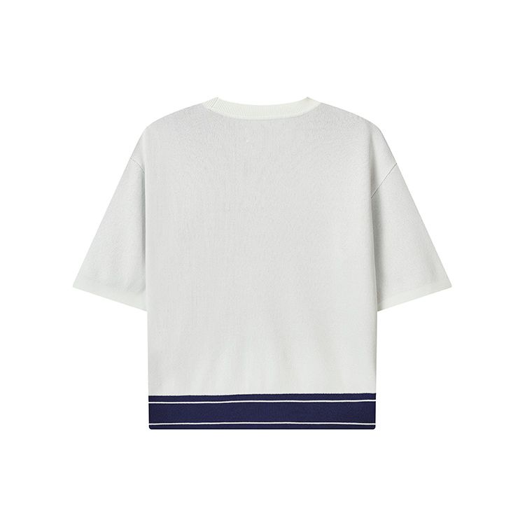 Fila Plant Jacquard Pattern Knit Loose Short Sleeve Drop Shoulder T-Shirt Women Tops F11W238403F-ZB