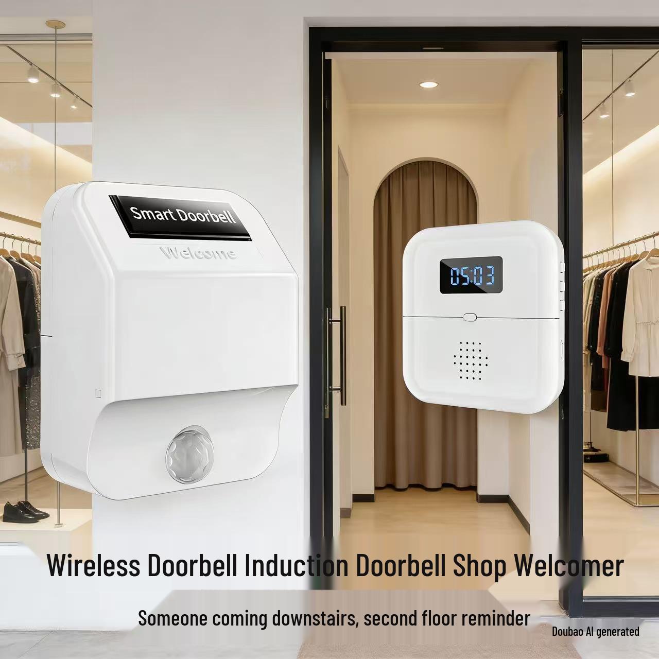 Dual-Floor Infrared Welcome Chime: Wireless Doorbell Rings When Guests Arrive Transmitter (Requires Pairing)