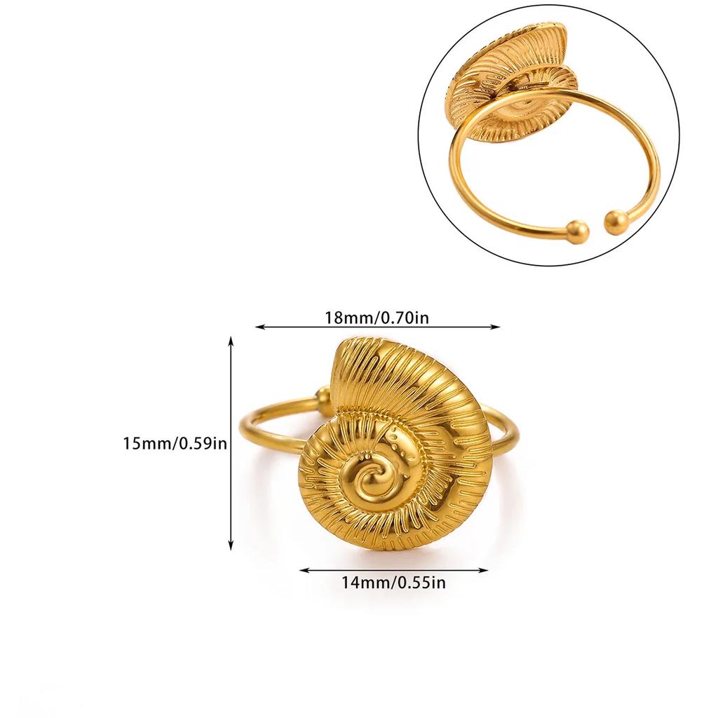 Summer Beach Style Gold Color Open Rings Stainless Steel Starfish Seashell Palm Tree Anillos Waterproof Ring Jewelry For Women