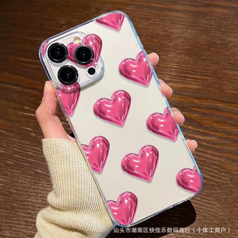 Flat 3D Pink Love for Apple iPhone11/12/13Pro/14/15/16 promax phone case
