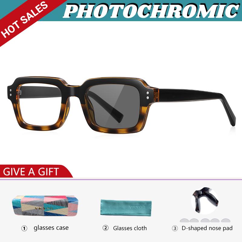 GENEVIEVE Simple Geometric Square Box Photochromic Anti-blue Light Glasses Polarized Sunglasses Can Be Customized Prescription