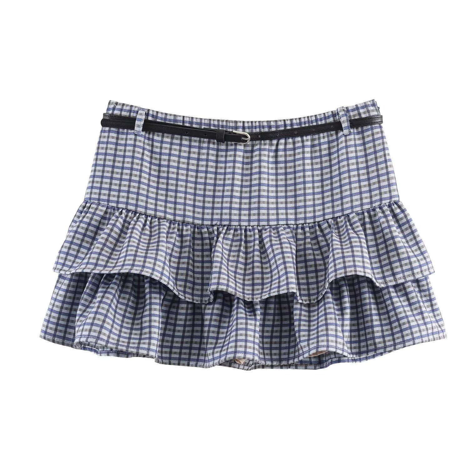 European and American style, new women s clothing, spring and summer new versatile women s clothing, New Year s series with belt plaid S
