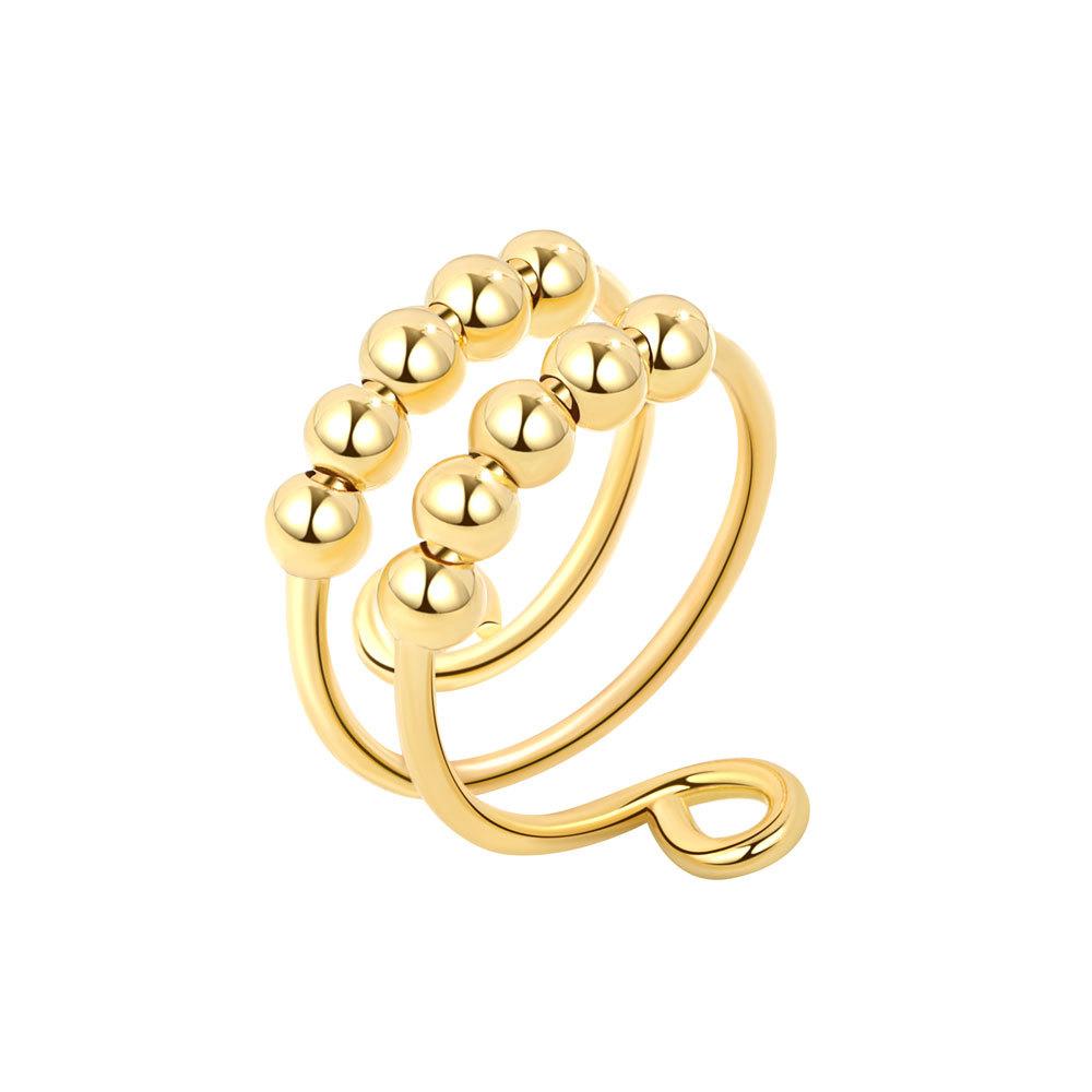 Minimalist Geometric Open Ring With Rotating Beads For Stress Relief And Anxiety Soothing Adjustable Fidget Jewelry