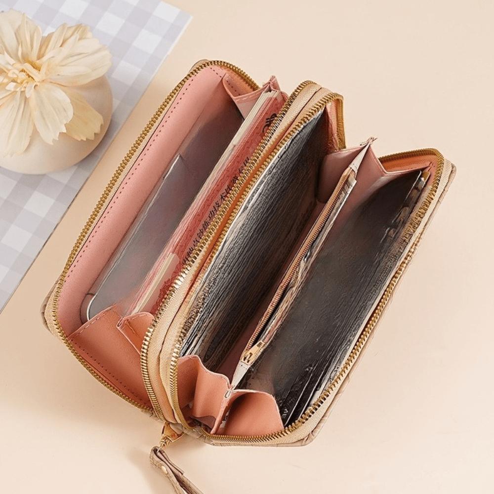 Double-pull wallet women's new embossed high-end fashion multi-card double-layer clutch bag