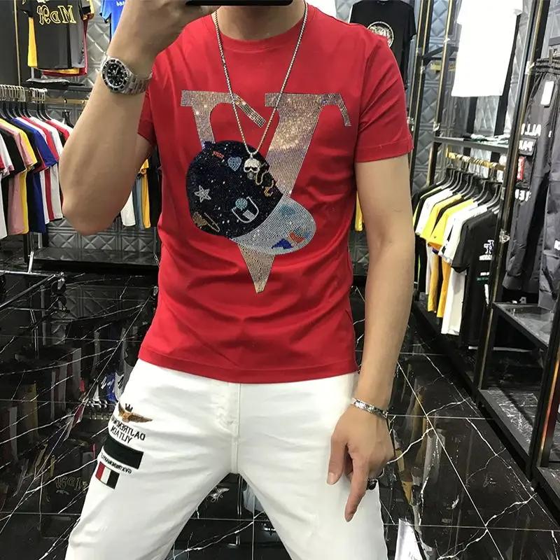 Unisex's Summer Plus Size Hip-Hop T-Shirt Personality Hair Stylist Street Cartoon Fashion Trend Hot Diamond Short Sleeve