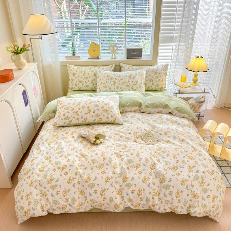 Garden Pink Flowers Pattern Duvet Cover Set 3Pcs Cute Rabbit Printed 100% Cotton Soft Comfortable Comforter Cover Bedding Set
