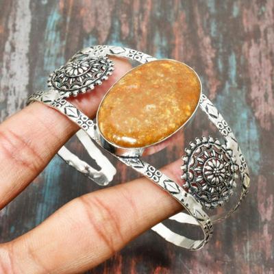 Ocean Jasper Gemstone Handmade 925 Sterling Silver Bangle Jewelry Adjustable For Her