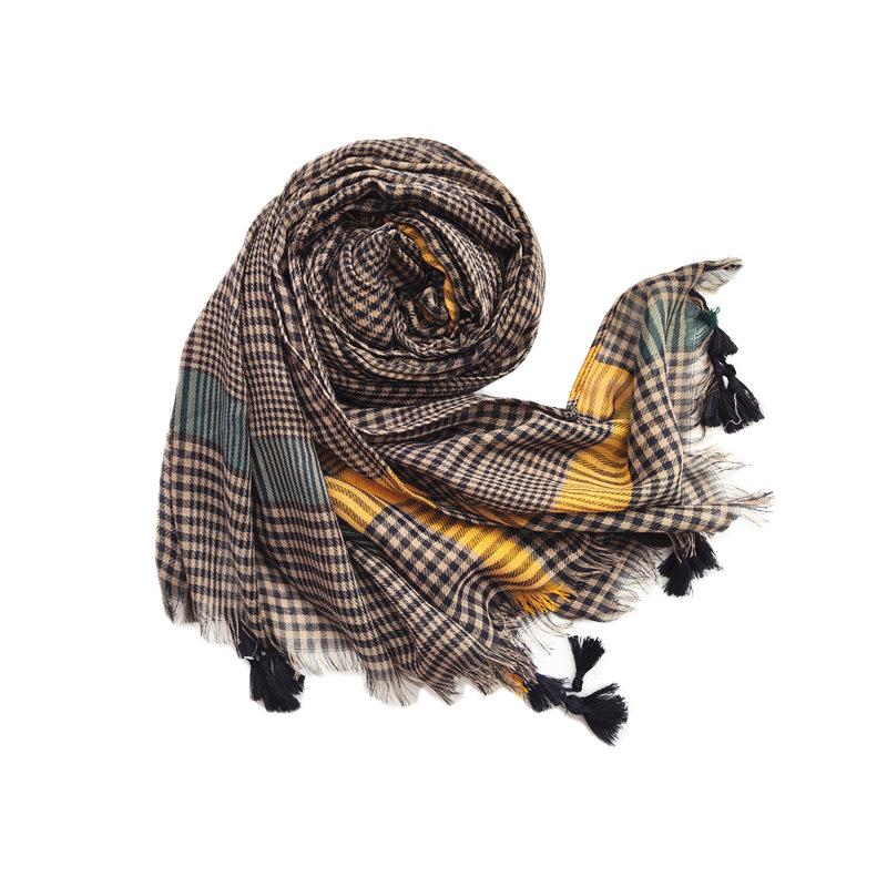 Classic thousand bird grid scarf female, simple style fringed grid silk scarf shawl scarf