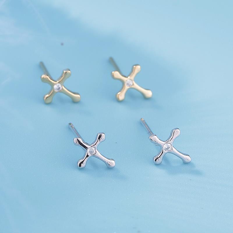 Fashion Simple Rhinestone Cross Stud Earrings For Women Jewelry