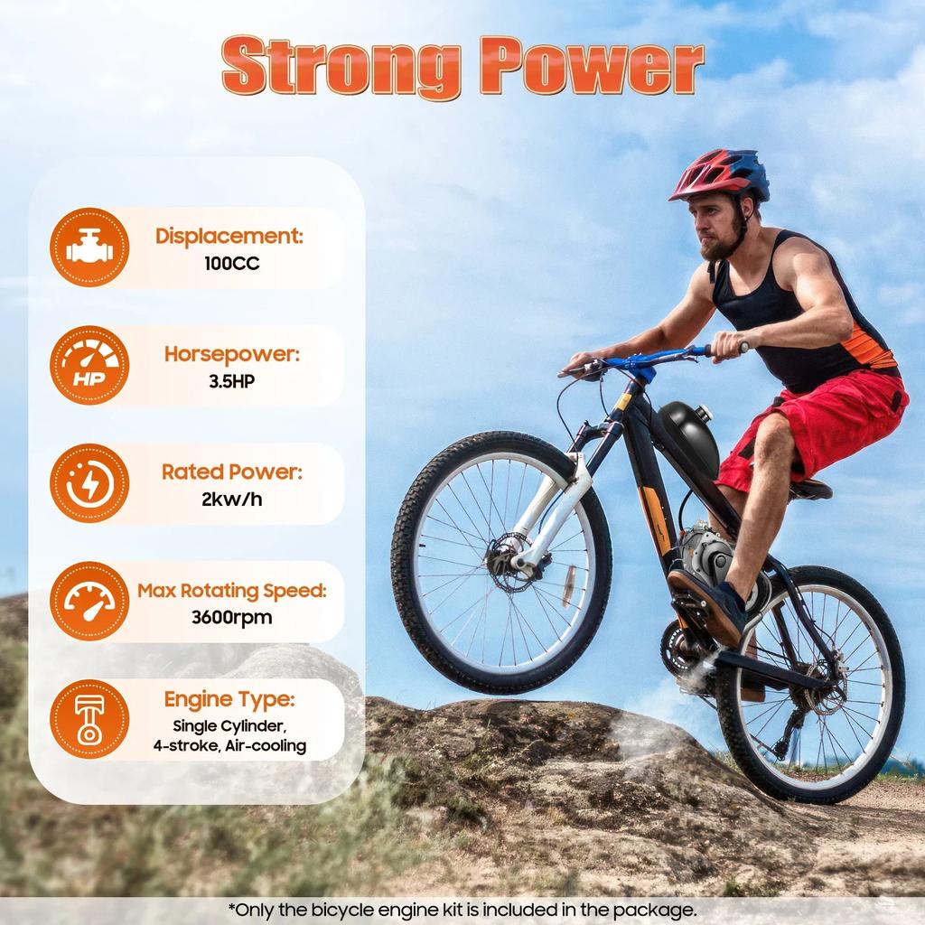 100CC 4-Stroke Gas Motorized Bike Engine Kit-Single Cylinder Air Cooling With Recoil Start for Mountain/Road Bicycle Conversion